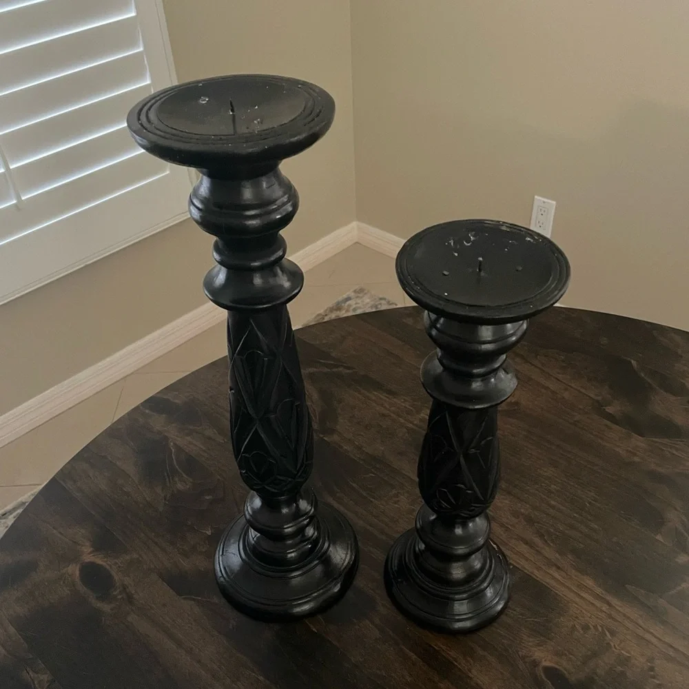 Elegant Set of Two Black Candle Holders